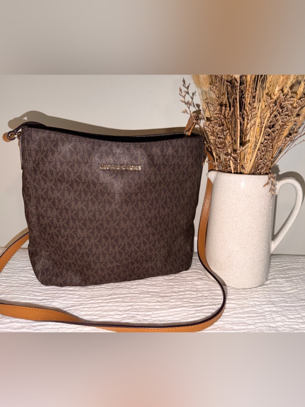 Michael Kors Dark Brown Signature Crossbody Bag with Tan Strap - Picture 6 of 15